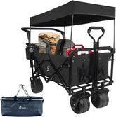 140L Collapsible All-Terrain Wagon with Canopy & Cooler Bag | Folding Cart with Brake