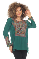 Johnny Was Biya Jaina Silk Embroidered Long Sleeve Blouse B12123