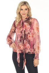 Johnny Was Carina Silk Floral Pussy Bow Long Sleeve Blouse R18823