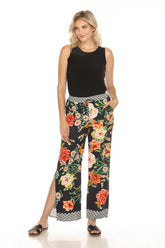 Johnny Was Black Floral Border Split Pants CSW3522-H