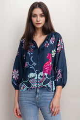 Johnny Was Jade Navy Harlyn Button Front Blouse L19125-2