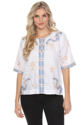 Johnny Was JWLA Split Neck Button Linen Blouse J15124 *