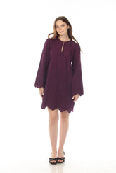 Johnny Was Love Purple Sylvia Eyelet Embroidered Mini Dress Boho Chic L38822-7
