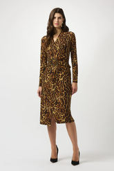 Joseph Ribkoff Black/Brown Animal Print Faux Wrap Dress 253091-R
