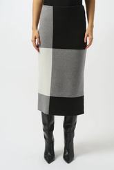 Joseph Ribkoff Black/Grey/Vanilla Color Block Sweater Knit Pull On Skirt 253908