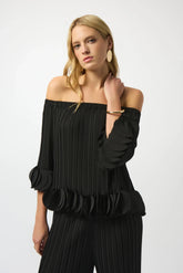Joseph Ribkoff Black Lightweight Pleated Off-Shoulder Top 253939