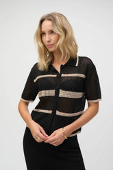 Joseph Ribkoff Black/Parchment Striped Open Knit Cover-Up 252924