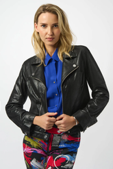 Joseph Ribkoff Black Foiled Faux Suede Moto Jacket 253978