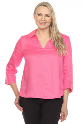 Joseph Ribkoff Collared V-Neck 3/4 Sleeve Linen Top 252933
