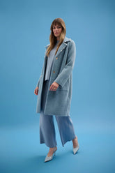 Joseph Ribkoff Chambray Pearl Trim Feather Yarn Coat 261997