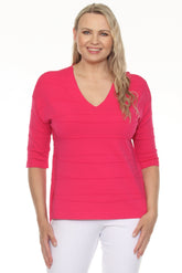 Joseph Ribkoff Textured Stripe V-Neck 3/4 Sleeve Knit Top 251923