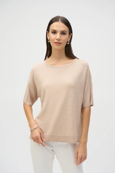 Joseph Ribkoff Parchment Sweater Knit Elbow Sleeves Top 252906