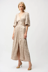Joseph Ribkoff Pleated Satin V-Neck Maxi Dress 261962
