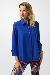 Joseph Ribkoff Poplin Button-Front Back Slit 3/4 Sleeves Top 253923