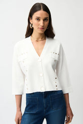 Joseph Ribkoff Vanilla Mirrored Grommet Accent Crop Cardigan 261918