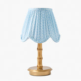 Bamboo Short Rechargeable Lamp with Soft Blue Lotus Deep Scalloped Shade (18cm)