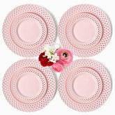 Pink Basketweave Dinner & Starter Plates (Set of 8)