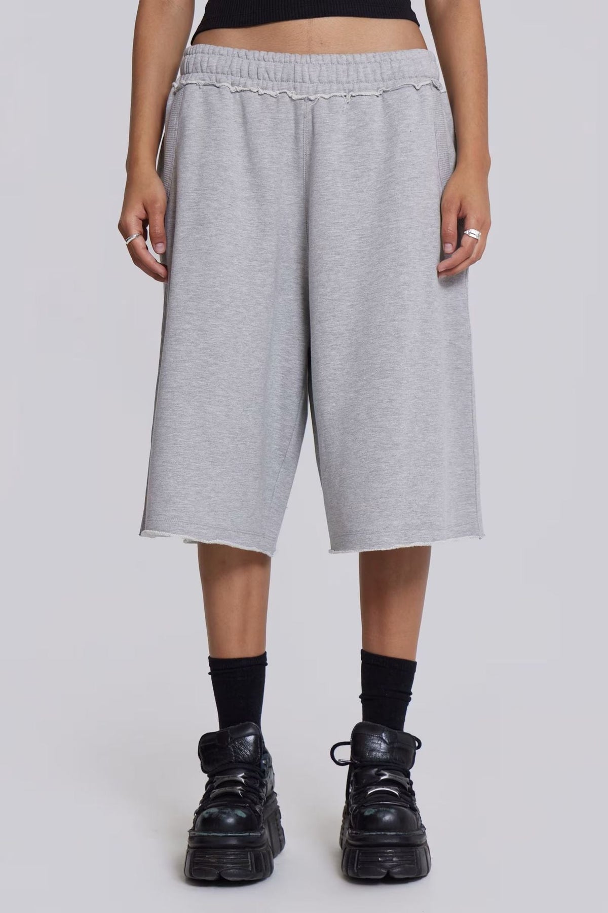 Women's Retro Raw-Edge Hem Cropped Casual Pants – Gray