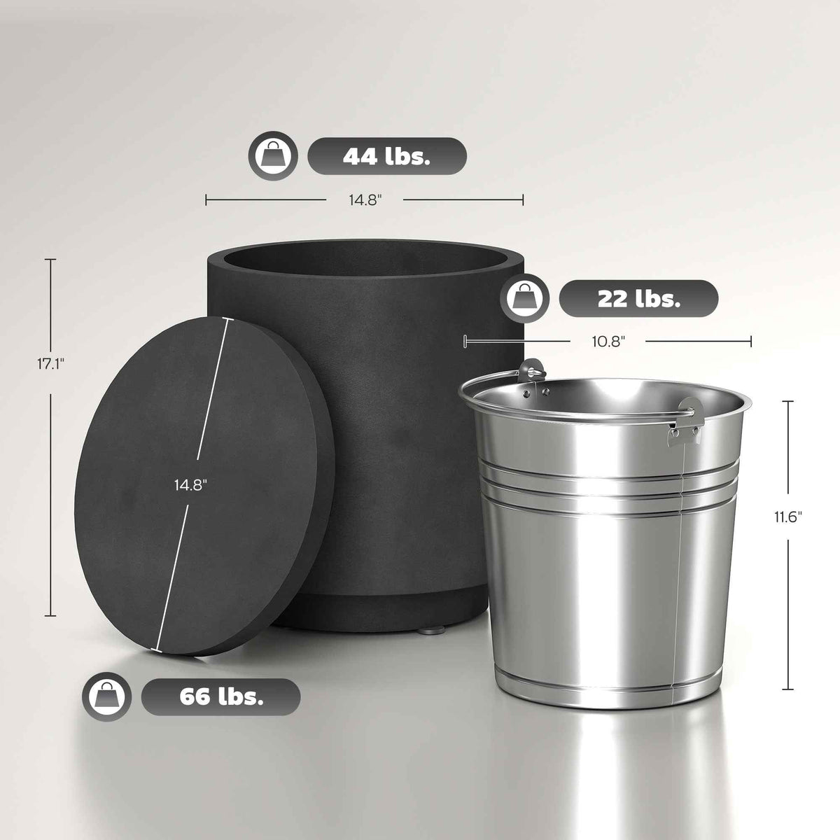 3-in-1 Concrete Outdoor Side Table with Ice Bucket | 2.6 Gal Cooler Bar Table