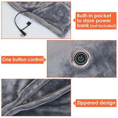 USB Heated Blanket Shawl with Zipper – 8 Heating Zones, 3 Temperature Settings