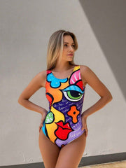 Women's Tropical Print One-Piece Fitness Swimsuit