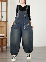 Easygoing Weekend Denim Overalls — Playful Embroidery, Forgiving Drape, All-Day Comfort