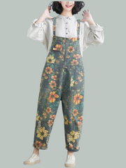 Wildflower Print Dungarees - Loose Tapered Leg Fit