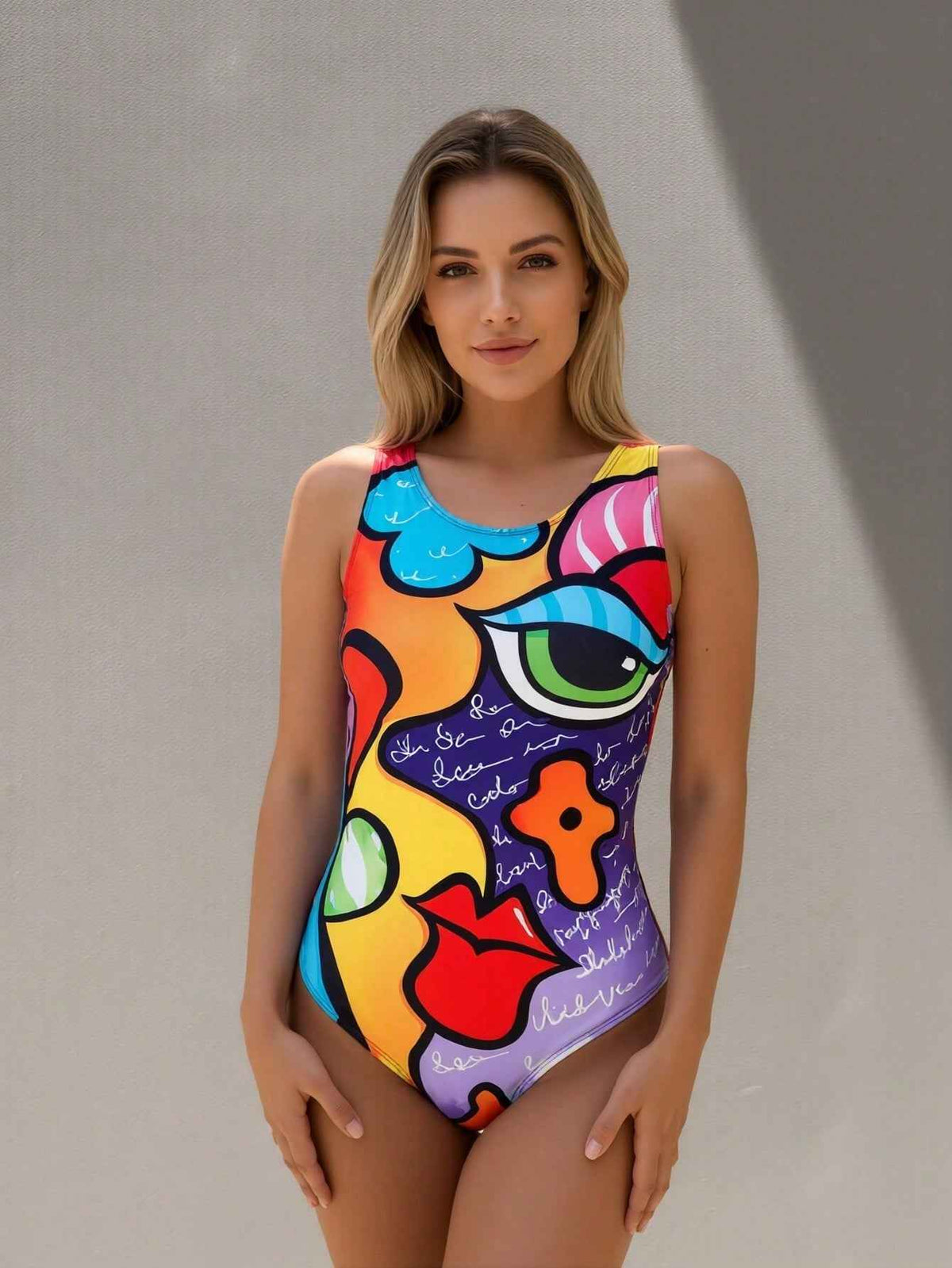 Women's Tropical Print One-Piece Fitness Swimsuit