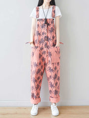 Palm Print Cotton Overalls - Adjustable Workwera | Eva Trends