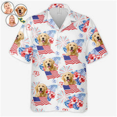 Patriotic American Flag Hibiscus Firework Short-Sleeve Shirt