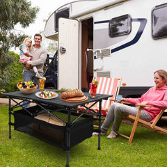 Folding Aluminum Camping Table with Mesh Storage Basket