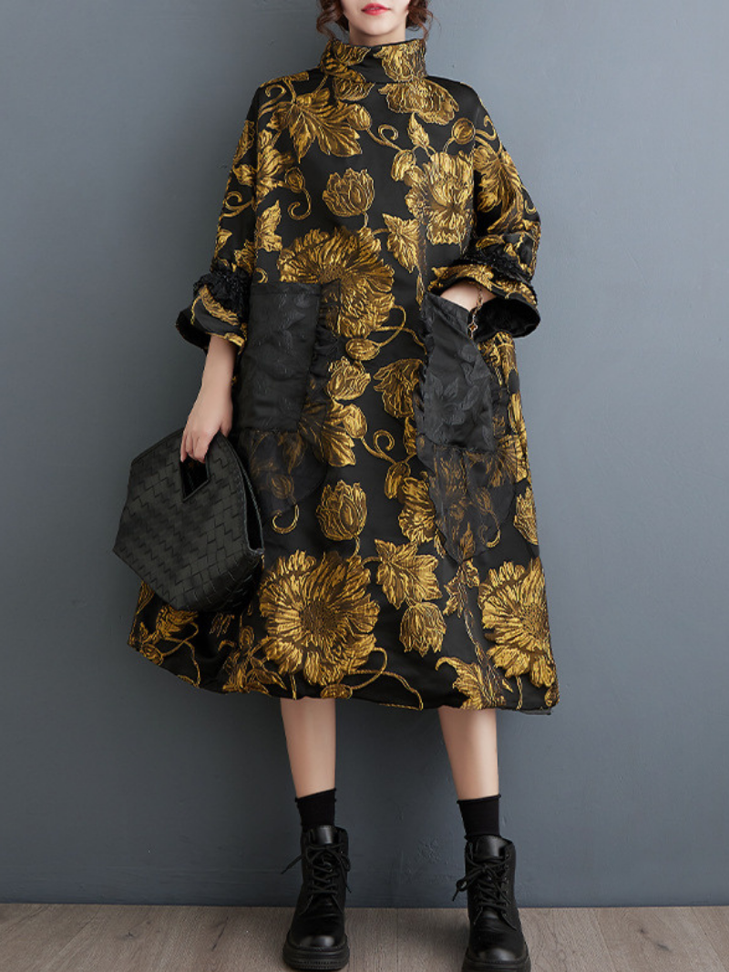 Women's Double-Layer Flower Front Pockets Midi dress