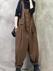 Women's Loose Barrel Leg Overalls with Side Buckle Straps