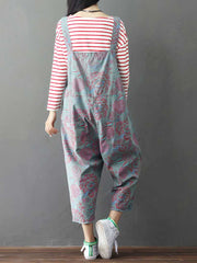 Floral Printed Denim Overalls - Casual Comfort | Eva Trends
