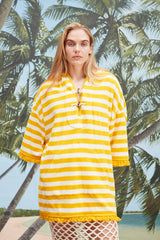 'Saffron Stripe' Beach Towel Top