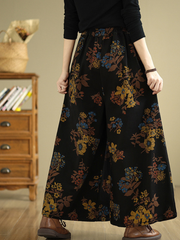 Floral Wide-Leg Denim Cotton Palazzo Pants with Pockets, Effortless Elegance