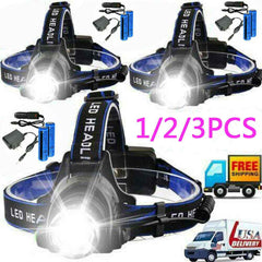 Rechargeable LED Headlamp – 3 Modes, Zoomable, 100m Beam – Single, 2-Pack or 3-Pack