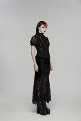 Black Embroidered Lace Slim Women's Gothic Fishtail Velvet Skirt