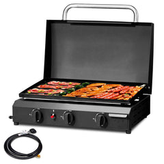3-Burner Flat Top Gas Griddle Cooking Station – Ceramic Non-Stick, 23" Surface