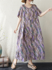 Sunlit Weekend Ease — Cotton Linen Dress with Flowy, Artful Drape