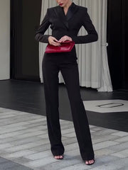 Black Backless Beaded Cropped Blazer & High Waist Pants Set