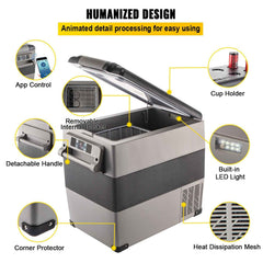 12V Portable Car Fridge Freezer 58QT | Dual Zone, App Control, RV & Camping