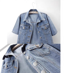 Women's Cropped Denim Jacket – Dark Blue & Light Blue