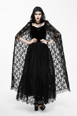 Black Feather And Flowers Off Collar Sexy Long Velvet Womens Gothic Dress With Lace Shawl