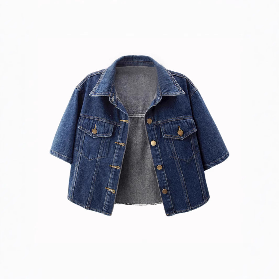 Women's Cropped Denim Jacket – Dark Blue & Light Blue