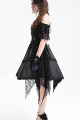 Black Halterneck Lace Lace-Up Irregular Hem Women's Gothic Dress
