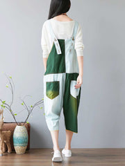 Colorblock Patch Cotton Overalls with Cropped Trousers