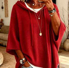 Women's Knitted Hooded Drawstring Sweater – Casual Cozy Pullover