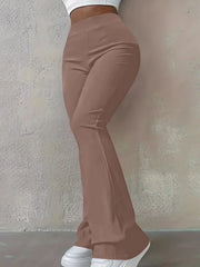 Women's High-Waist Ribbed Slim-Fit Flared Trousers – Pink