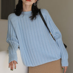 Women's Round-Neck Loose Knit Pullover Sweater – 5 Colors, One Size